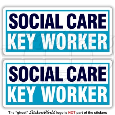 Aufkleber „Care Key Worker“ – 2 Stück, Je 11,5x5 Cm | Wetterfestes Vinyl Für Auto, Fenster, Helm