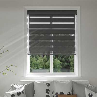 Horizontal Shade Window Blind Zebra Dual Roller Blinds Curtains,Easy to Install