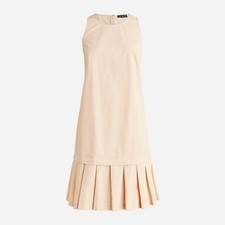 J.CREW Women's Beige Solid Sleeveless Round Neck Pleated Shift Dress Knee M