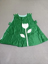 VTG 60s 70s Handmade Dress Girls Green Satin Pinafore Jumper Tulip Overlay Apron