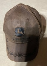 John Deere Boys Toddler Hat Brown Barbed Wire Oilskin Adjustable Strap Logo Cap