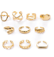 10Pcs Chunky Gold Rings for Women Non Tarnish, Stackable Adjustable Rings Set fo
