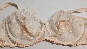 Vtg Lise Charmel 36E Bra Cream Embroidered Tangarine Rose Underwire Lace 