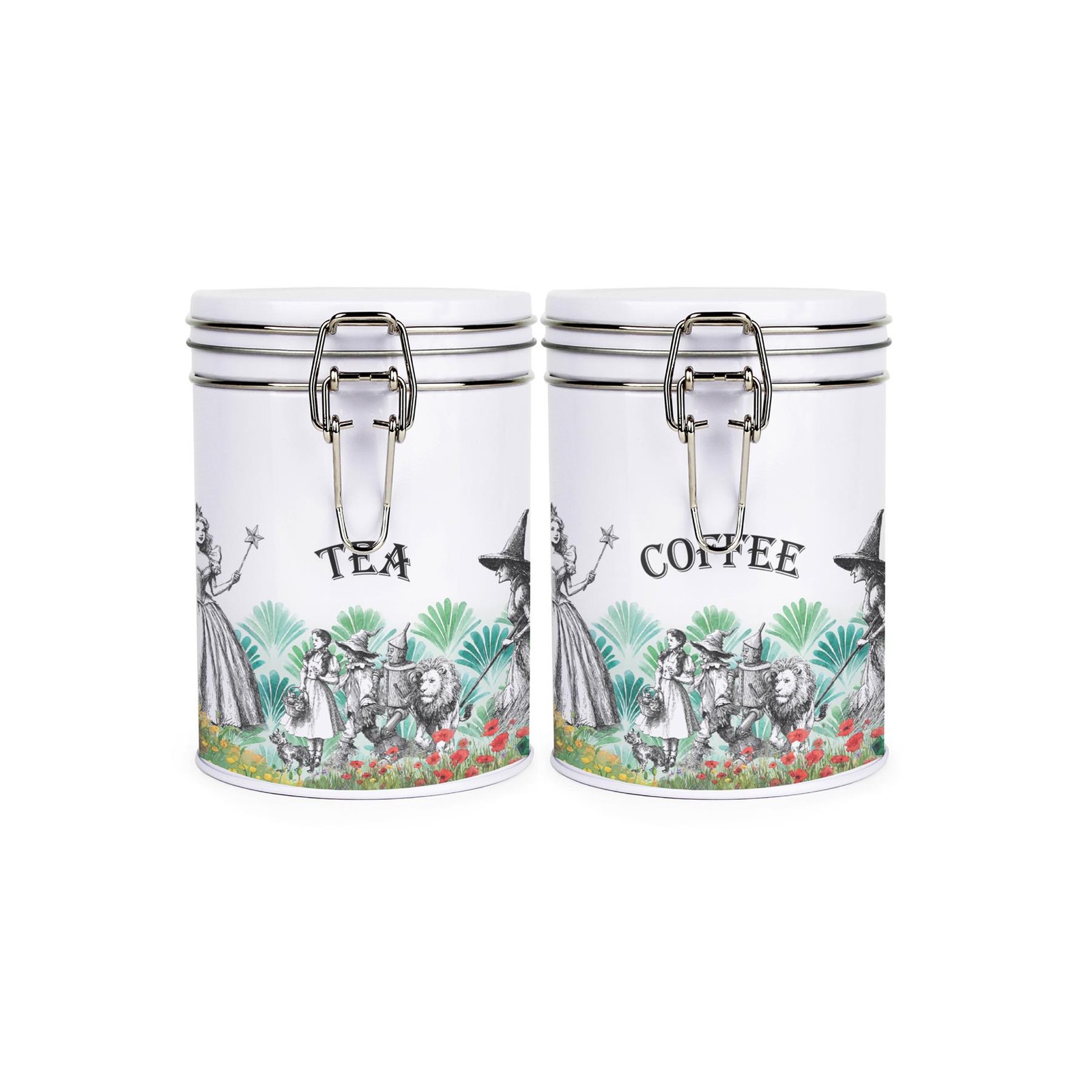 Wizard of Oz Tea & Coffee Canister Set - Metal Clip-Lid Kitchen Storage Gift