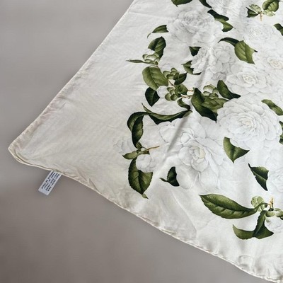 CHANEL Floral pattern Silk Scarf White Green about 33.46 x 33.46