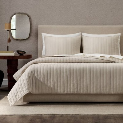 Jeremiah Brent Home 3pc Full/Queen Channel Rice Stitch Gauze Quilt Set Beige