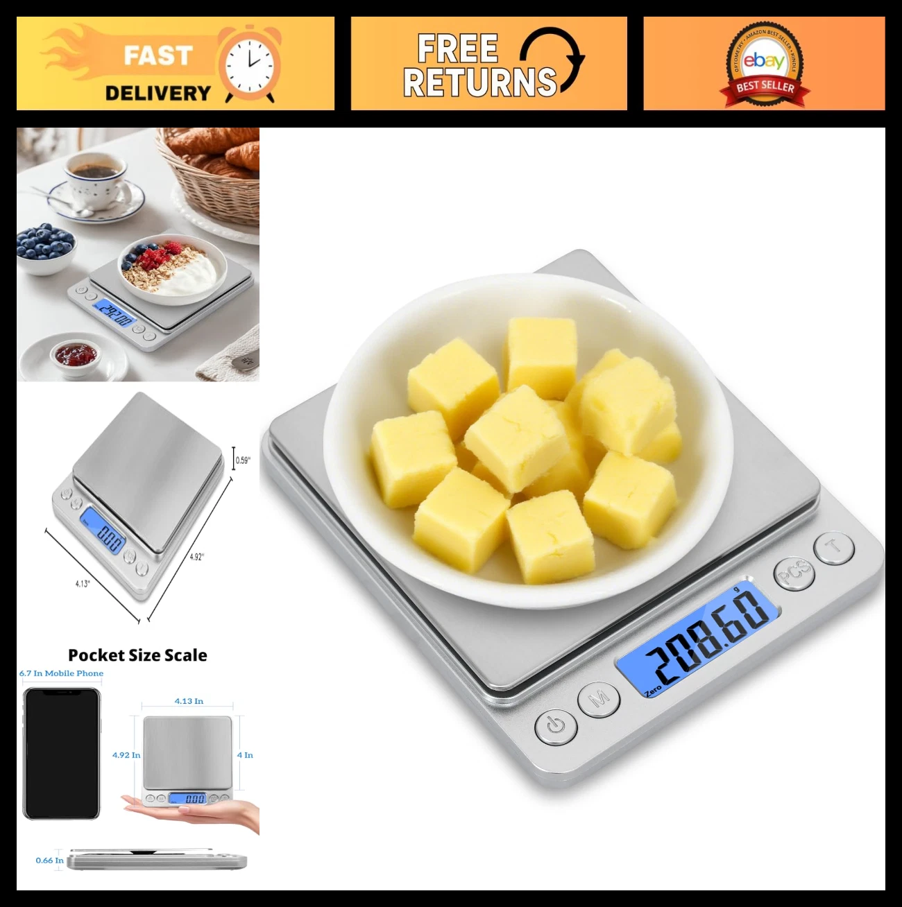Precision Digital Pocket Scale 500g x 0.01g, Mini Stainless Steel Weighing Scale