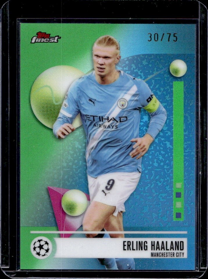 2025-26 Topps Finest Club Competition Erling Haaland Common Green Refractor #/75 view 1