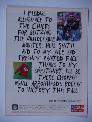 1995 Neil Smith Kansas City Chiefs Pledge Allegiance NFL Vintage Print Ad