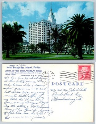 Vtg 1957 Hotel Everglades Miami FL Postcard Biscayne Blvd Palm Trees Chrome