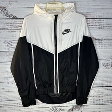Nike Black White Windrunner Full-Zip Windbreaker Hooded Jacket Women s Medium