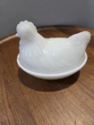 Vintage Small 3½" Tall Milk Glass Nesting Hen Lidded Candy Dish
