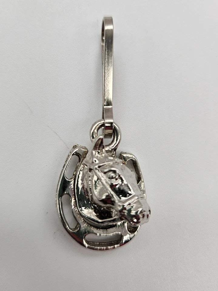 Silver Tone Horse Head Horseshoe Charm Keychain Bag Charm Equestrian Gift - Image 2 of 4