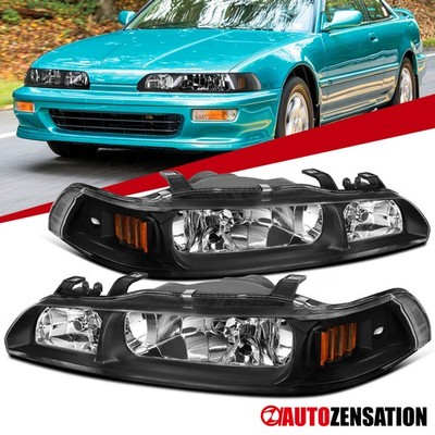 Fit 1990-1993 Acura Integra Black 1PC Style Headlights Corner Lamps Left+Right