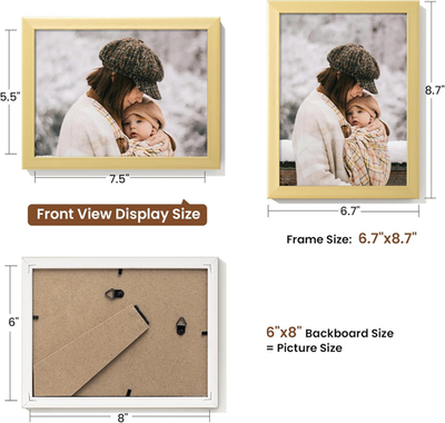 Set of 2 Gold 6x8 Picture Frames for Wall or Tabletop Display | eBay