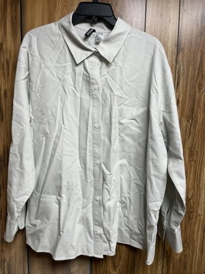 Divided H&M Womens Button Up Shirt Lg Green White Striped Preppy Classic