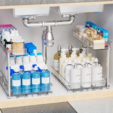 2 Pack 14.6  Deep Pull Out Under Sink Organizer,10.8  High 2 Tier Slide Out C...