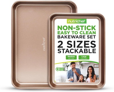 NutriChef 2-Piece Premium Nonstick Cookie Sheets for Baking Set, Gold 