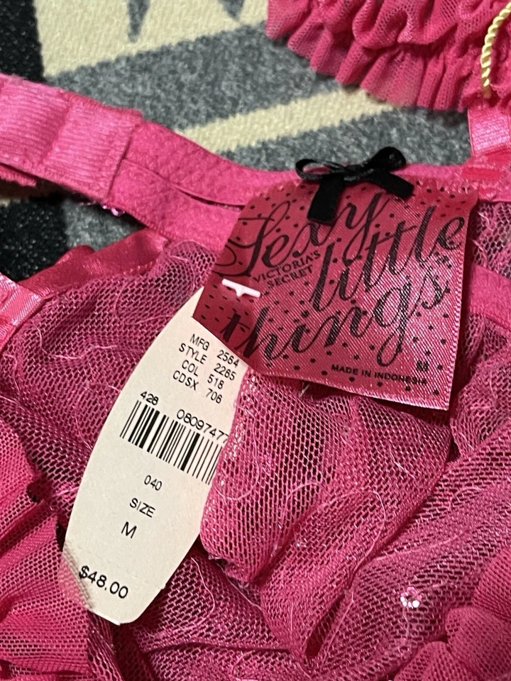 Victoria’s Secret Sexy Little Things Pink Shimmer Bustier L Set T33 Foto 3 de 4