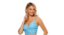 SHERRI HILL 52493 Blue Lace Crop Bralette Prom Pageant Top Crop Belly P33 