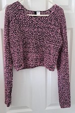 Womens Pink And Black Cropped Jumper