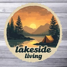 Camping sticker vinyl decal lakeside living tent sunset outdoor nature