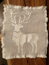 Vintage Filet Crochet Cotton Pillow Or Doily Or ?? STAG