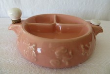 Vintage 50's Pink Baby Warming Divided Food Bowl