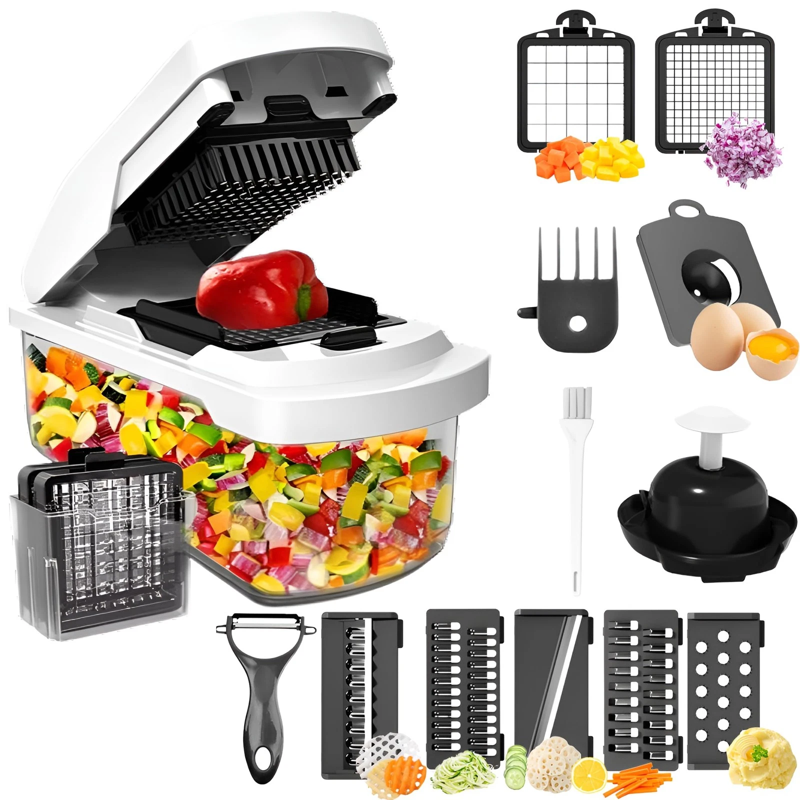 Vegetable Chopper with Container - 15-in-1 Mandoline Slicer, Food Dicer, Onio...
