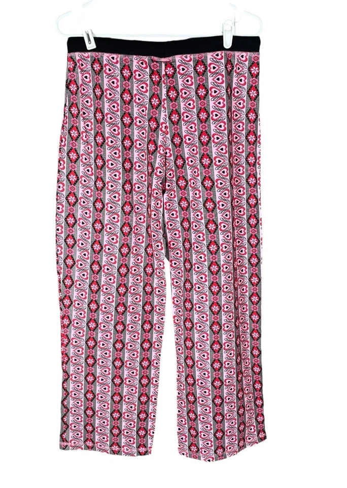 NWOT Womens PJ Pants Medium Pink Red Hearts Stretch Drawstring Sleepwear Lounge - Image 2 of 4