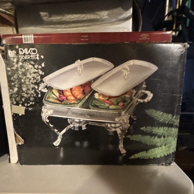 #ad Dalco Silver Ltd 2 Compartment Large Rectangle Chafing Dish Silver Handles Stand $23.99