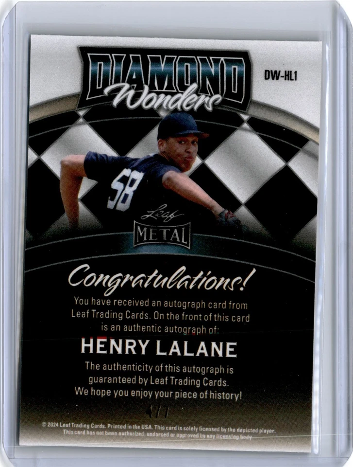 2024 Leaf Metal Diamond Wonders Blue Henry Lalane Auto 4/7 (B44) Yankees - Image 2 of 2