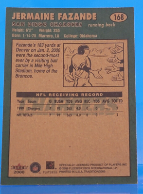 Jermaine Fazande, RB - Fleer-Tradition / Skybox - Chargers, 2000