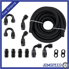 20FT 10AN 5/8" Fuel line Hose Fitting Kit Braided Nylon Stainless Steel Oil Gas