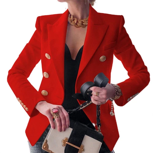 Damen zweireihiger Anzug Blazer Mantel Langarm Revers formelle Jacke Outwear - Bild 7 von 27