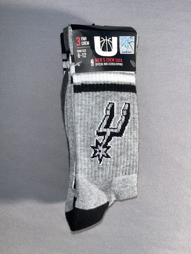 San Antonio Spurs Crew Socks Gray Black Grey 3 Pack Mens Adult Size 8-12 - Picture 4 of 4