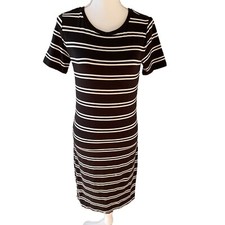 Loft Striped Crewneck Short Sleeve Stretchy Knee Length T-Shirt Dress Size XS