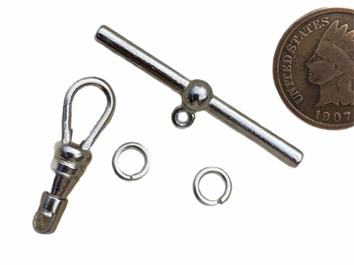 1 Set Silver Tone Swivel Clip & T- Bar Toggle Clasp Pocket Watch Chain Repair