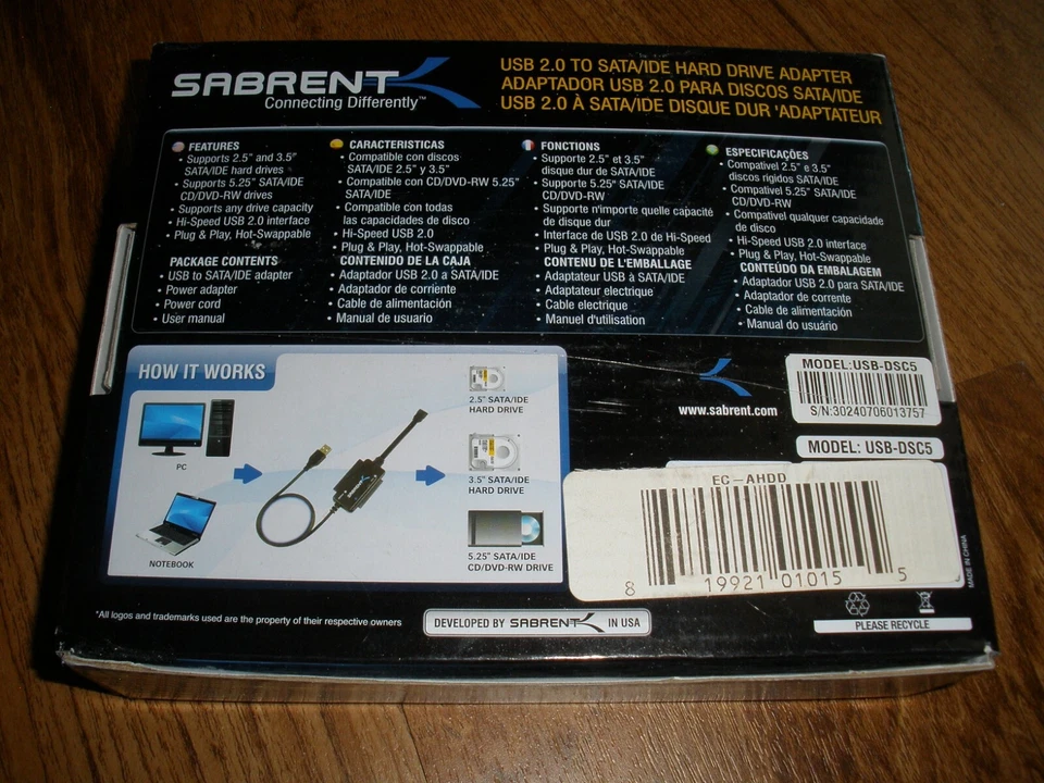 Sabrent USB 2.0 to SATA/IDE 2.5/3.5 Inch Hard Drive Power Adapter, USB-DSC5 - Image 2 of 4