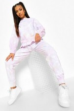 Womens Boohoo Petite Pastel Tie Dye Ruffle Sweat Tracksuit Loungewear