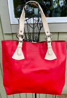 Pulicati Italian Red Quality Leather Shopper Tote Bag Purse Extra Large