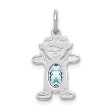 14k White Gold Girl 6x4 Oval Genuine Aquamarine-March Pendant for Women