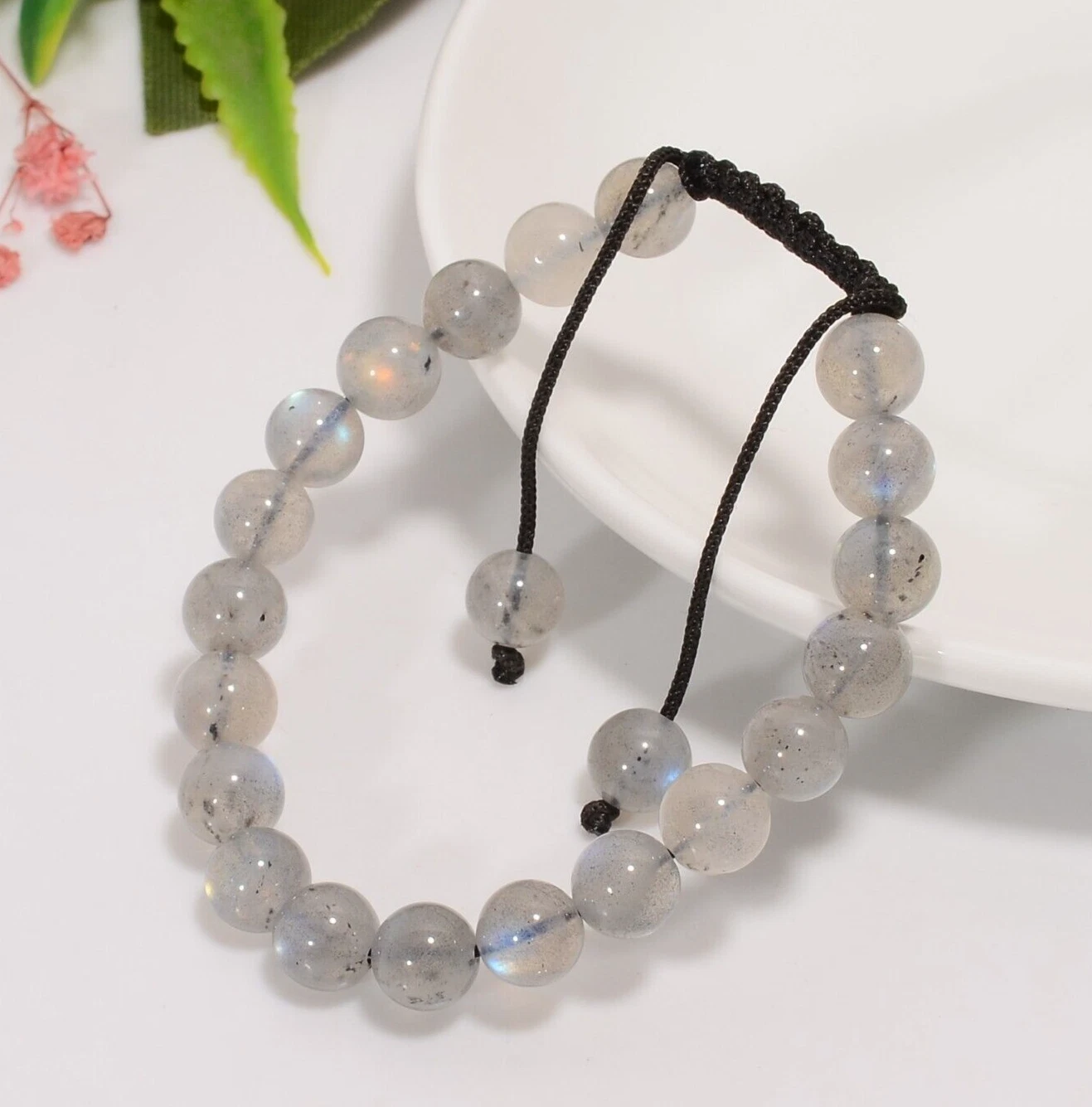 VALENTINO Bracciale Perline Regolabile Pietra Preziosa Labradorite Naturale Fatto a Mano Gioielli Trendy