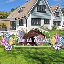9 Pcs He Is Risen Easter Yard Sign Set 72x36 Inches Religious Easter Decorations