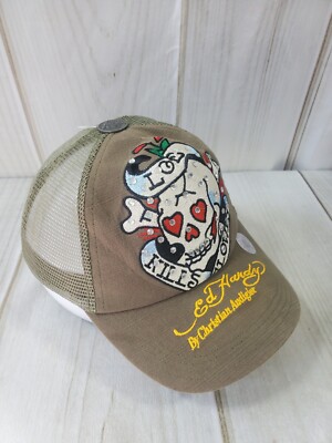ED HARDY LOVE KILLS SLOWLY Adult Trucker Hat Tan EMBROIDERED  display picture 1
