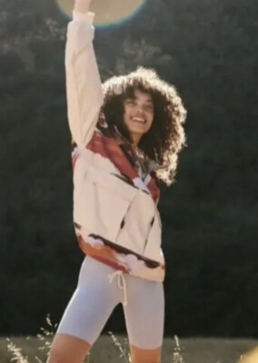 Free People Movement Daybreak Sweatshirt Jacket HalfZip SunsetPrint Ivory S NWT