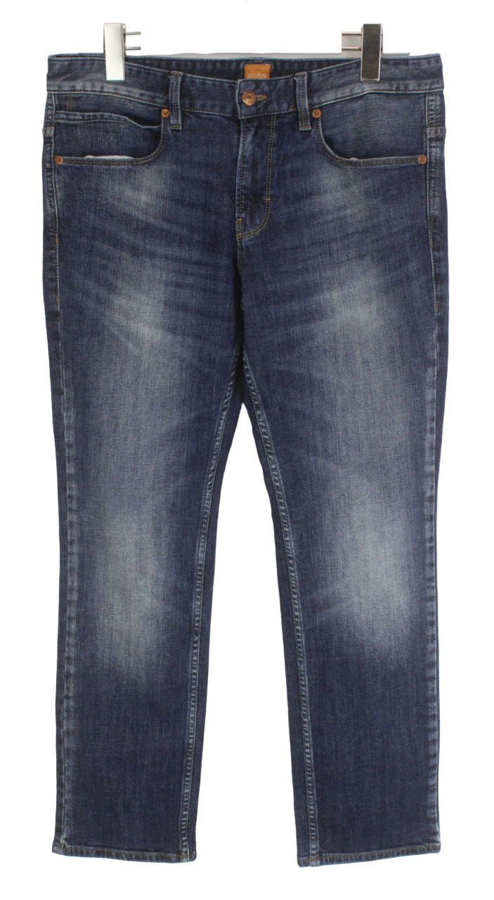 HUGO BOSS Orange63 Jeans Men's W33/L30 Straight Fit Whiskers Dark Denim