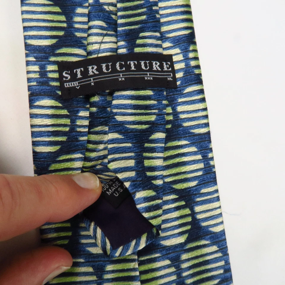 Corbata Estructura Azul Verde Moderna Circular Foulard Rayas Horizontales 56x4" Foto 3 de 4