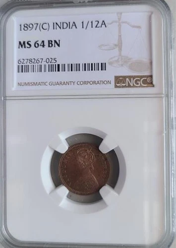 India 1/12 Anna 1897C NGC MS 64 BN