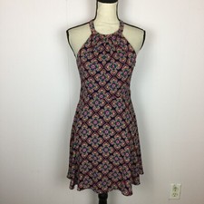 NWT Express Fit & Flare Mini Dress Size 4 Womans Blue Pink Floral Halter neck